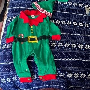 Green and Red Elf Baby Outfit with Hat